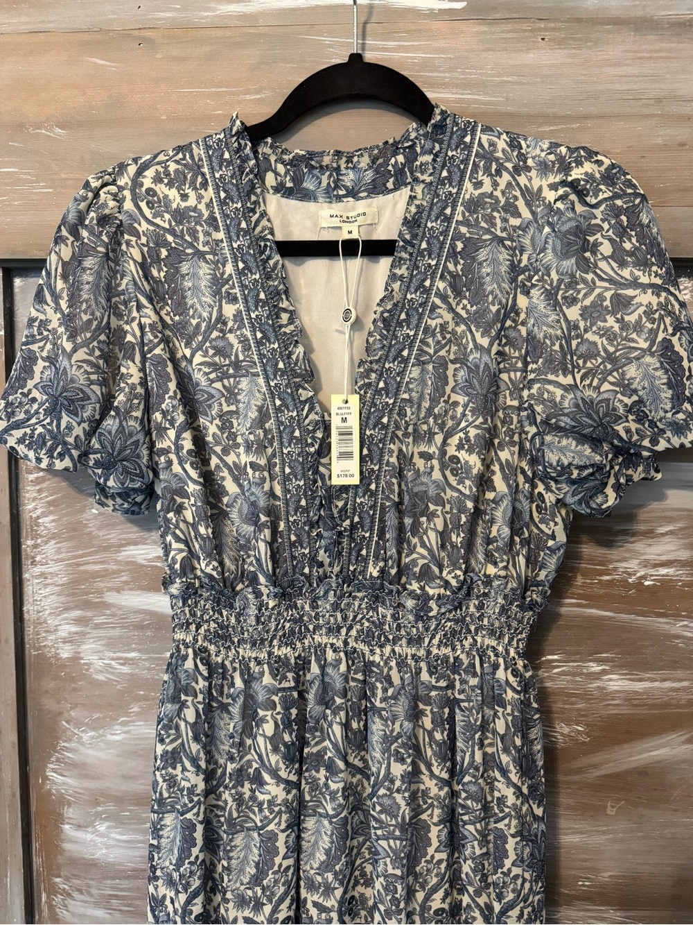 Max Studio Navy Floral Tiered long dress - Picture 2 of 5